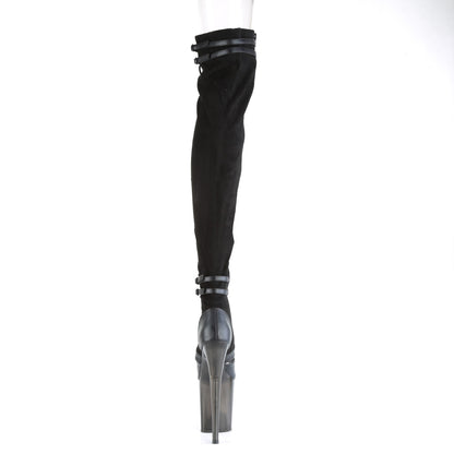 Pleaser Womens Boots. FLAMINGO-3027 BLK Faux Wildleder-Faux Leder / Frosted BLK