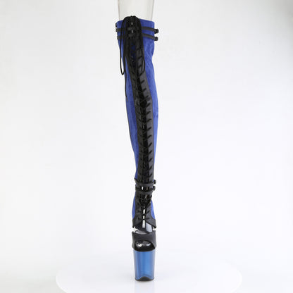 Pleaser  Boots FLAMINGO-3027 Blue Faux Suede-Blk Faux Leather/Frosted Blue