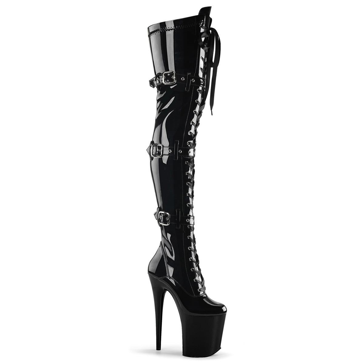 Pleaser Womens Boots FLAMINGO-3028 Blk Str Pat/Blk