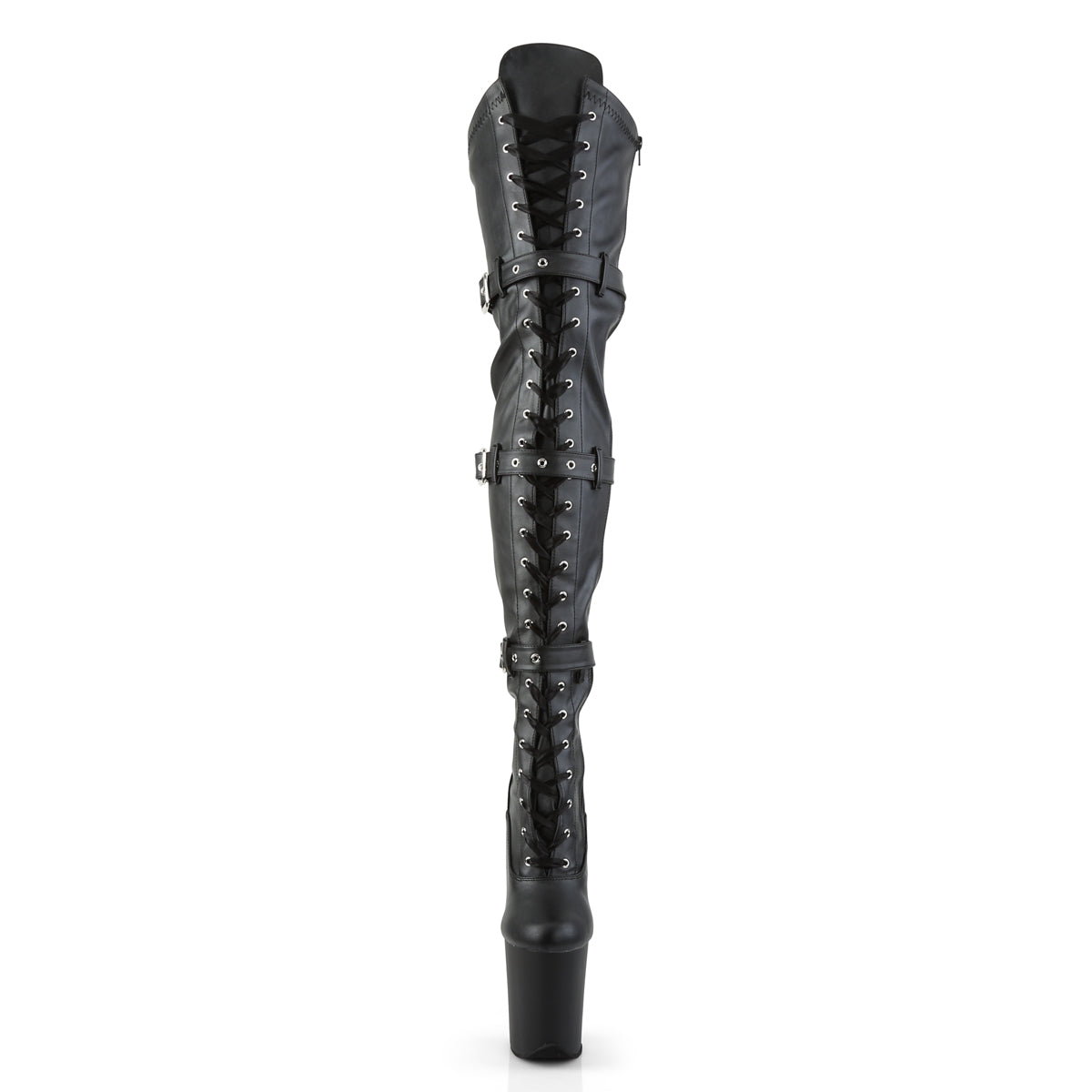 Pleaser Womens Boots. FLAMINGO-3028 BLK Str Faux Leder / BLK Matte