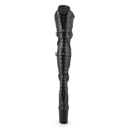 Pleaser Womens Boots. FLAMINGO-3028 BLK Str Faux Leder / BLK Matte