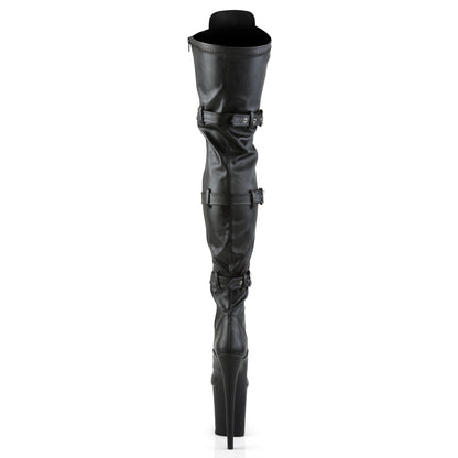 Pleaser Womens Boots. FLAMINGO-3028 BLK Str Faux Leder / BLK Matte