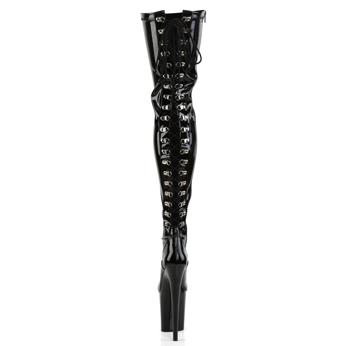 Pleaser Womens Boots. FLAMINGO-3063 BLK Str Pat / BLK