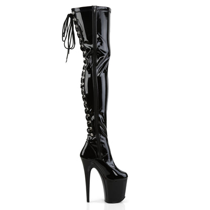 Pleaser Womens Boots. FLAMINGO-3063 BLK Str Pat / BLK