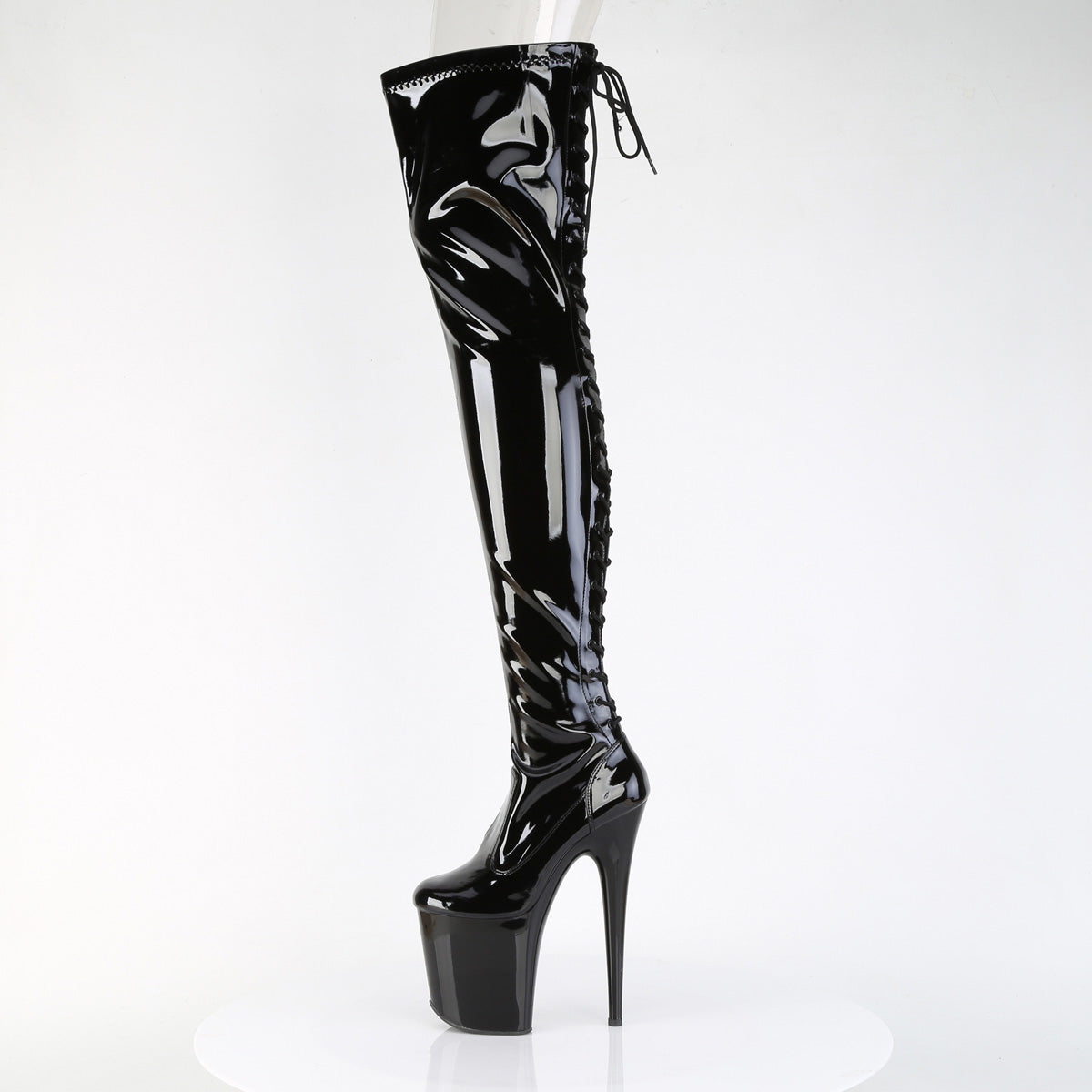 Pleaser Women's Platform Shoes FLAMINGO-3850 Blk Str. Pat/Blk