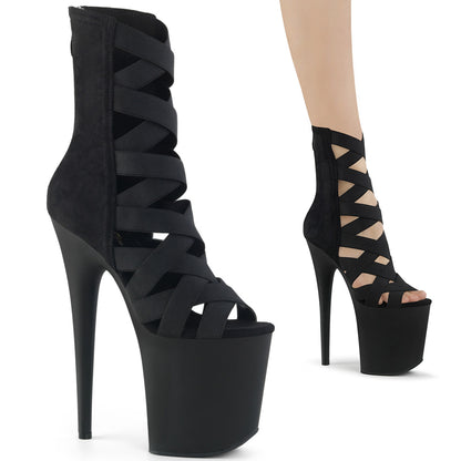 Pleaser Damen Knöchelstiefel FLAMINGO-800-24 BLK elastische Band-Mikrofaser / BLK Matte