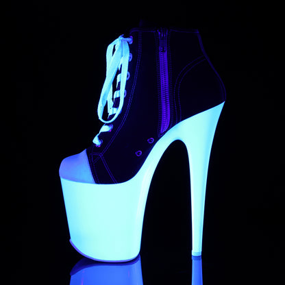 Pleaser Damen Knöchelstiefel FLAMINGO-800SK-02 BLK-Leinwand / Neonweiß