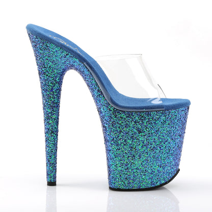 Pleaser Damen Sandalen FLAMINGO-801lg CLR / Blue Holo-Glitzer