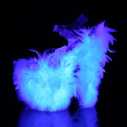 Pleaser Womens Sandals FLAMINGO-808F Clr/Neon Wht Marabou Feather