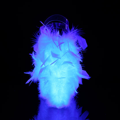 Pleaser Womens Sandals FLAMINGO-808F Clr/Neon Wht Marabou Feather
