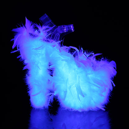 Pleaser Womens Sandals FLAMINGO-808F Clr/Neon Wht Marabou Feather
