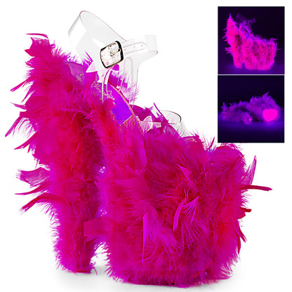 Pleaser Womens Sandals FLAMINGO-808F Clr/Neon H. Pink Marabou Feather