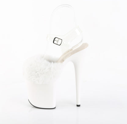 Pleaser Women's Platform Shoes FLAMINGO-808FUR Wht Faux Fur-Clr TPU/Wht