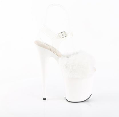 Pleaser Women's Platform Shoes FLAMINGO-808FUR Wht Faux Fur-Clr TPU/Wht