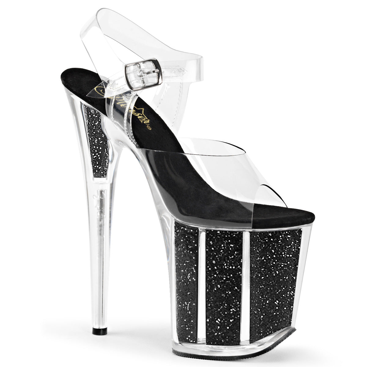 Pleaser Womens Sandals FLAMINGO-808G Clr/Blk Gltr