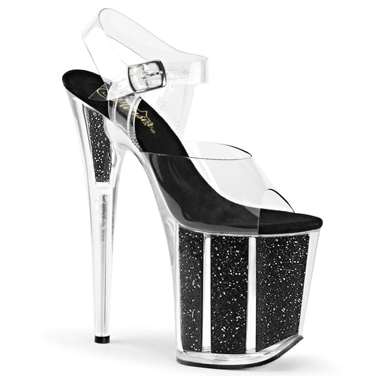 Pleaser Womens Sandals FLAMINGO-808G Clr/Blk Gltr