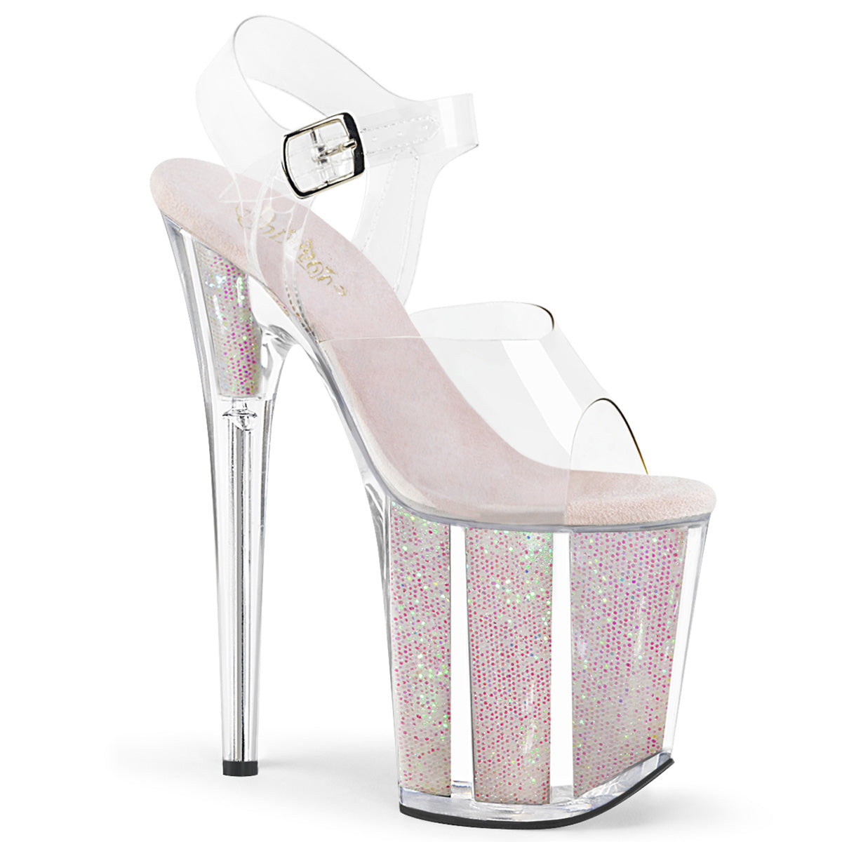 Pleaser Damen Sandalen FLAMINGO-808G CLR / Opal Glittereinsätze