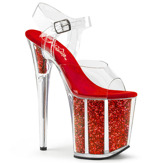 Pleaser Womens Sandals FLAMINGO-808G Clr/Red Glitter