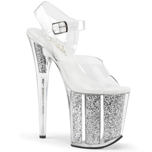 Pleaser Womens Sandals FLAMINGO-808G Clr/Slv Gltr