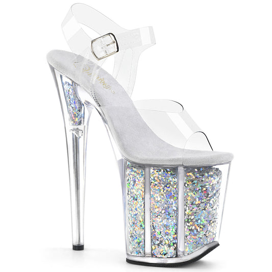 Pleaser Womens Sandals FLAMINGO-808GF Clr/Slv Multi Glitter