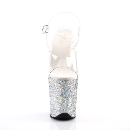 Pleaser Womens Sandals FLAMINGO-808LG Clr/Slv Multi Glitter