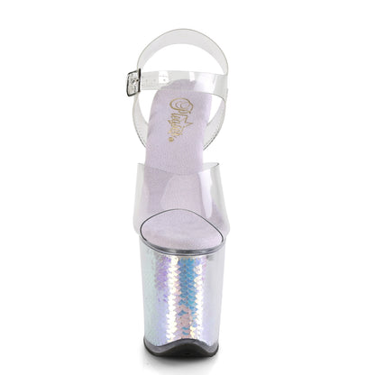 Pleaser Damen Sandalen FLAMINGO-808MC CLR / LAVENDER-Hologrammeinsätze
