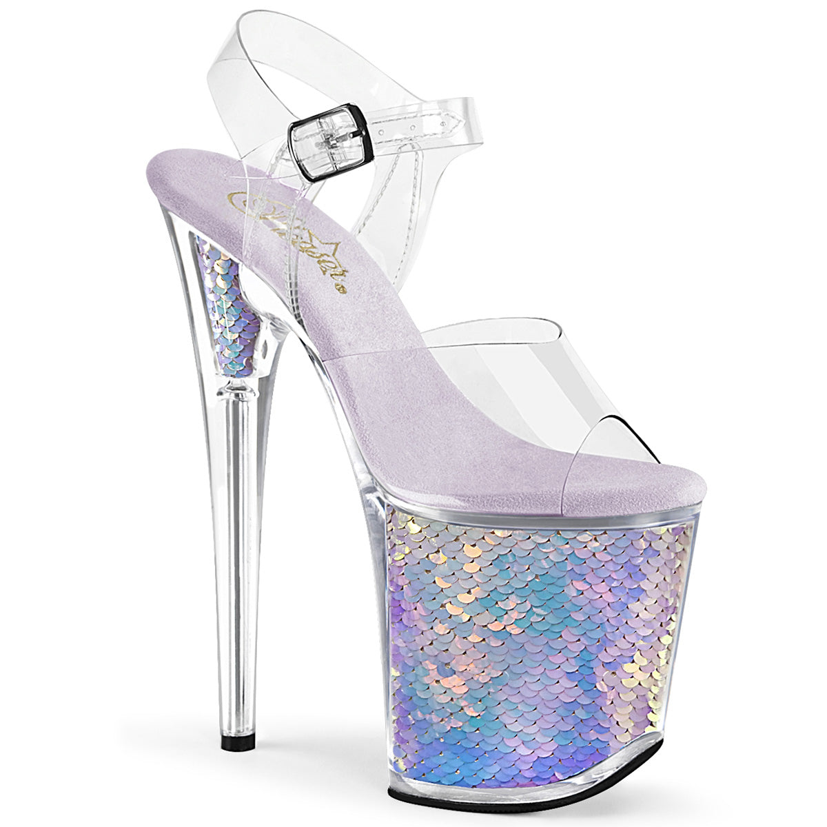 Pleaser Damen Sandalen FLAMINGO-808MC CLR / LAVENDER-Hologrammeinsätze