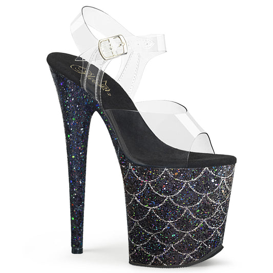 Pleaser Womens Sandals FLAMINGO-808MSLG Clr/Blk Multi Glitter