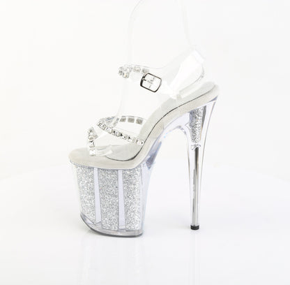 Pleaser Women's Platform Shoes FLAMINGO-808PREM-STN Clr TPU/Slv Glitter Ins