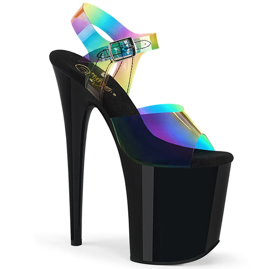 Pleaser Damen Sandalen FLAMINGO-808rb. Rainbow PVC / BLK.