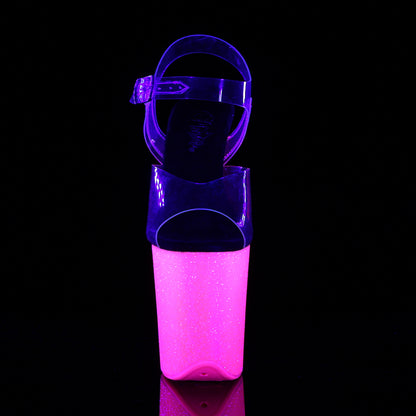 Pleaser Damen Sandalen FLAMINGO-808uvg CLR / Neon H. Rosa Glitzer