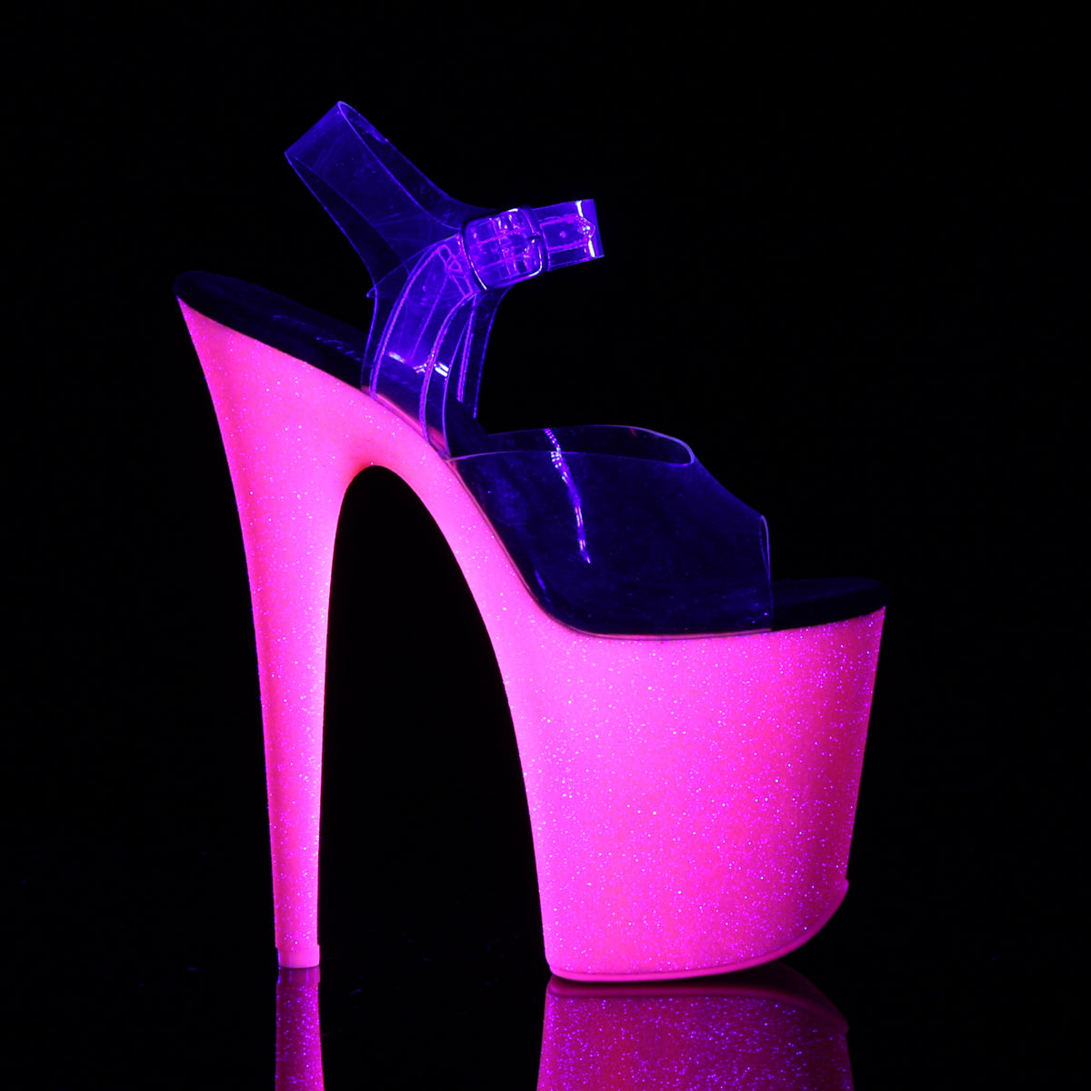 Pleaser Damen Sandalen FLAMINGO-808uvg CLR / Neon H. Rosa Glitzer