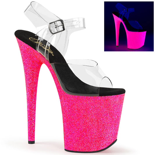 Pleaser Womens Sandals FLAMINGO-808UVG Clr/Neon H. Pink Glitter