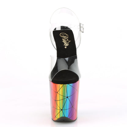Pleaser Womens Sandals FLAMINGO-808WR Clr/Laser Rainbow Hologram Wrapped