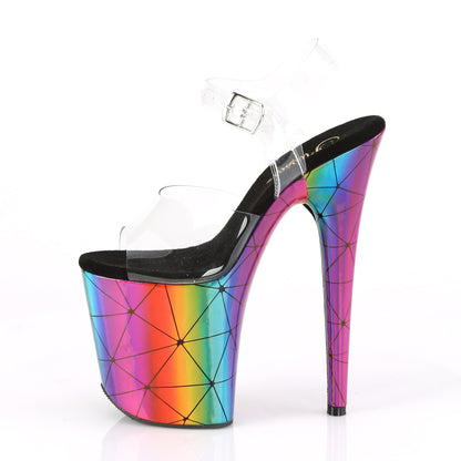 Pleaser Womens Sandals FLAMINGO-808WR Clr/Laser Rainbow Hologram Wrapped