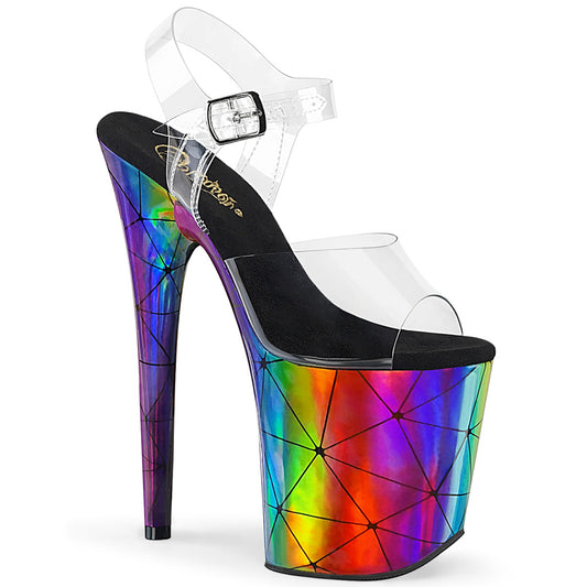 Pleaser Womens Sandals FLAMINGO-808WR Clr/Laser Rainbow Hologram Wrapped