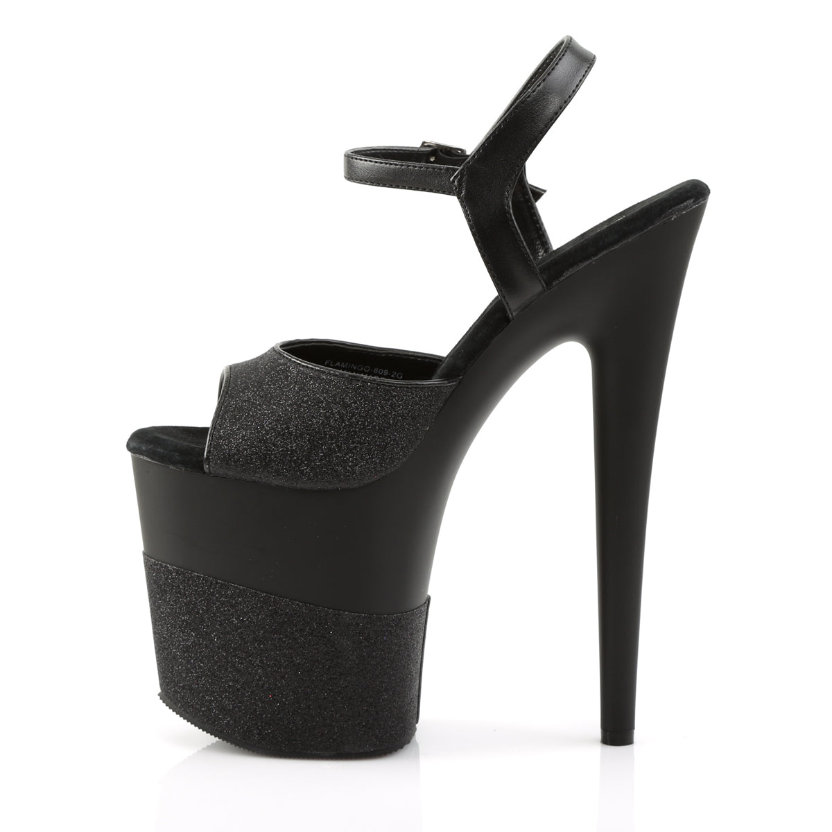 Pleaser Womens Sandals FLAMINGO-809-2G Blk Glitter/Blk-Glitter