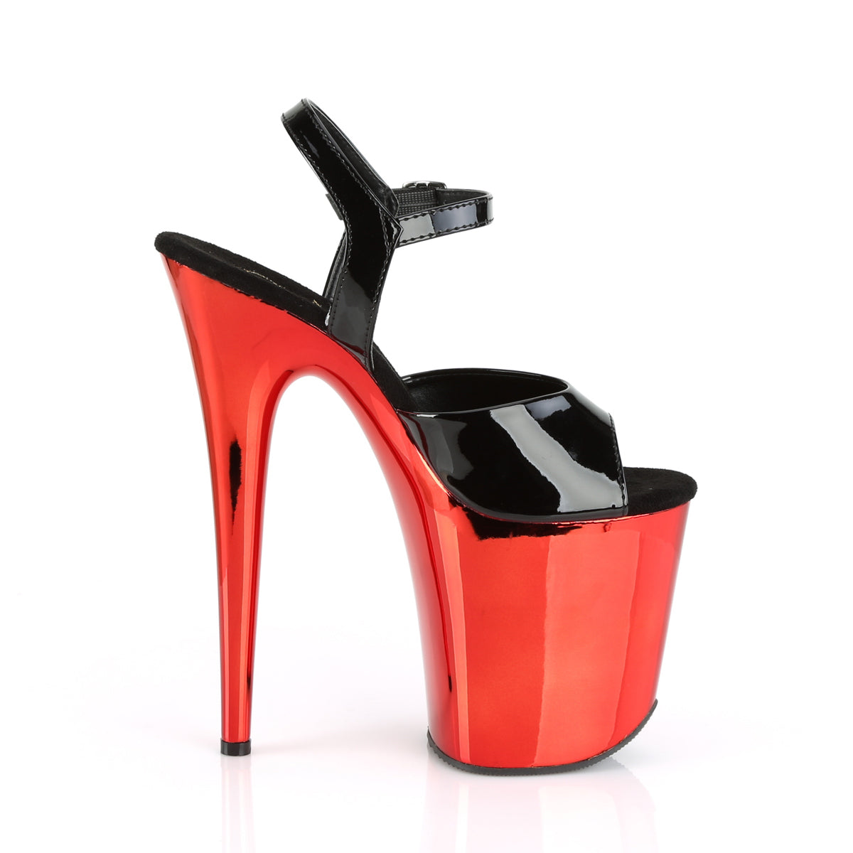 Pleaser Womens Sandals FLAMINGO-809 Blk Pat/Red Chrome