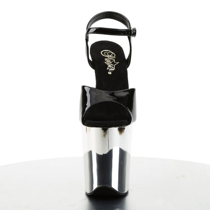 Pleaser Womens Sandals FLAMINGO-809 Blk Pat/Slv Chrome