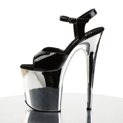 Pleaser Womens Sandals FLAMINGO-809 Blk Pat/Slv Chrome