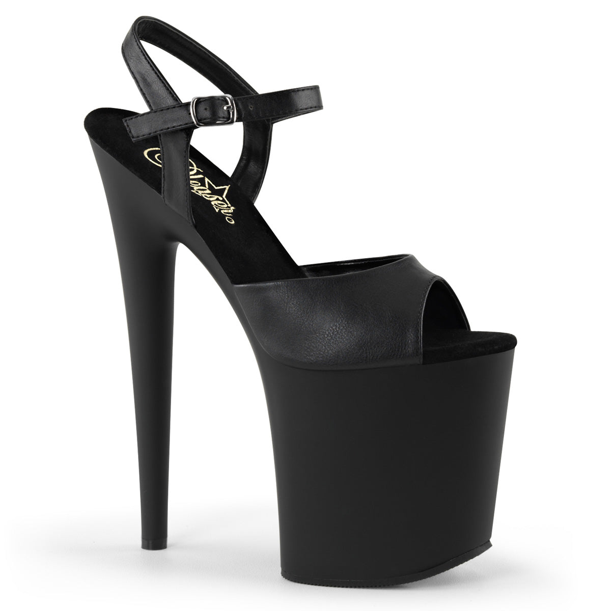 Pleaser Womens Sandals FLAMINGO-809 Blk Faux Leather/Blk Matte