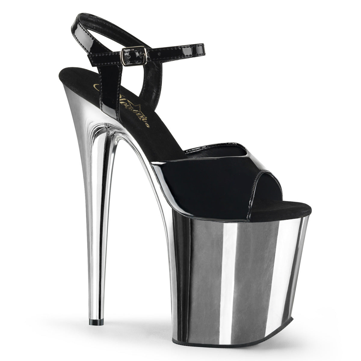 Pleaser Damen Sandalen FLAMINGO-809 BLK Pat / SLV Chrome