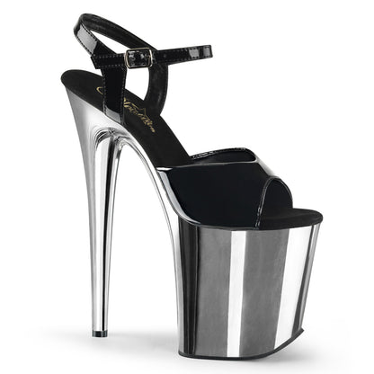 Pleaser Womens Sandals FLAMINGO-809 Blk Pat/Slv Chrome