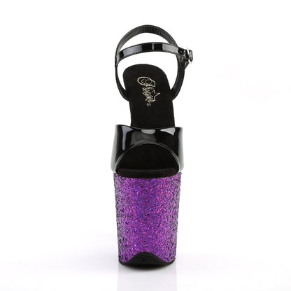 Pleaser Damen Sandalen FLAMINGO-809LG BLK Pat / Purple Multi Glitter