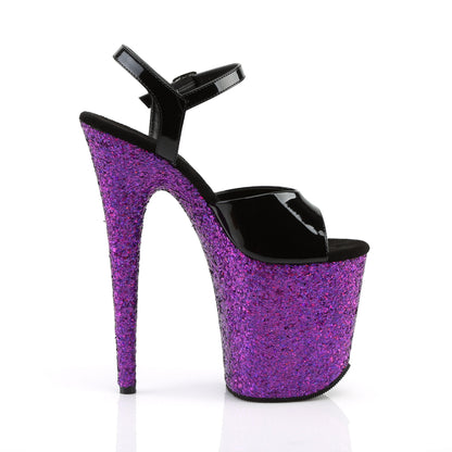 Pleaser Damen Sandalen FLAMINGO-809LG BLK Pat / Purple Multi Glitter