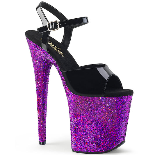 Pleaser Womens Sandals FLAMINGO-809LG Blk Pat/Purple Multi Glitter