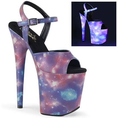 Pleaser Damen Sandalen FLAMINGO-809REFL Lila-Blau reflektierend / lila-blaues Nachdruck.