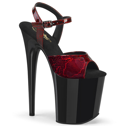 Pleaser Womens Sandals FLAMINGO-809SP Red Snake Print Pat/Blk