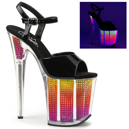 Pleaser Damen Sandalen FLAMINGO-809SRS BLK Pat / Neon Multi SRS