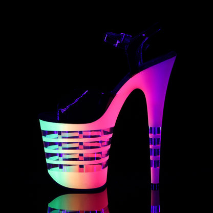 Pleaser Womens Sandals FLAMINGO-809UVLN Blk Pat/Neon Multi